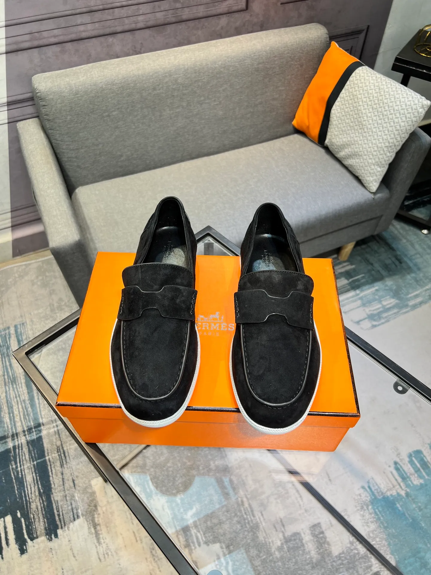 Men's shoes 💰700 [HERMES] Hermès - High-end quality original order 🔍🔍 - Upper: 🔝 cowhide suede splicing design - Inner lining: imported mixed sheepskin - Outsole: TPR foam · Rubber: two-color combined molding outsole - Super high quality control · Fine workmanship: highlighted (high-end, luxury, grade) -Size: 38-44 (45, 46, can be customized)
